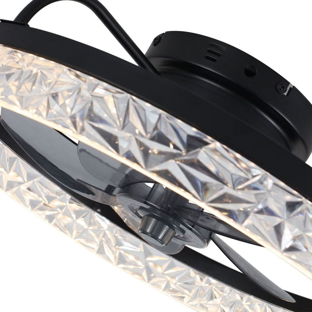 48cm Modern Black Round Crystal Ceiling Fan with Light