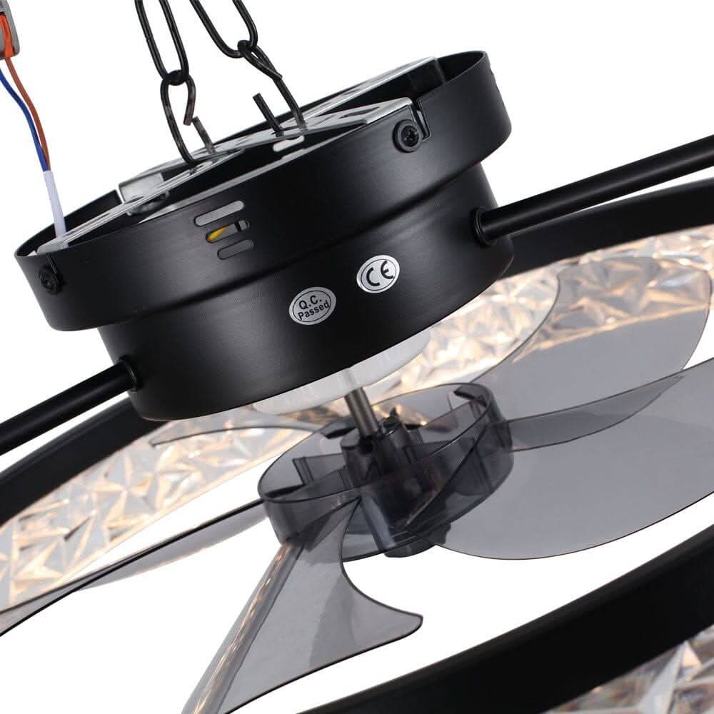 48cm Modern Black Round Crystal Ceiling Fan with Light