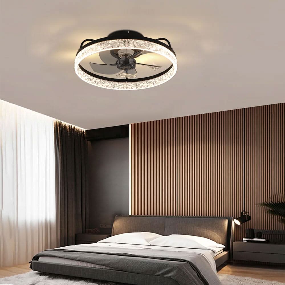 48cm Modern Black Round Crystal Ceiling Fan with Light
