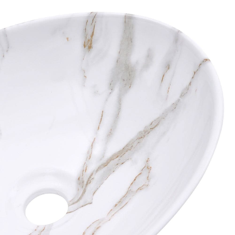 41.5cm W x 13.5cm D White Oval Marble Vessel Bathroom Sink