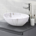 41.5cm W x 13.5cm D White Oval Marble Vessel Bathroom Sink