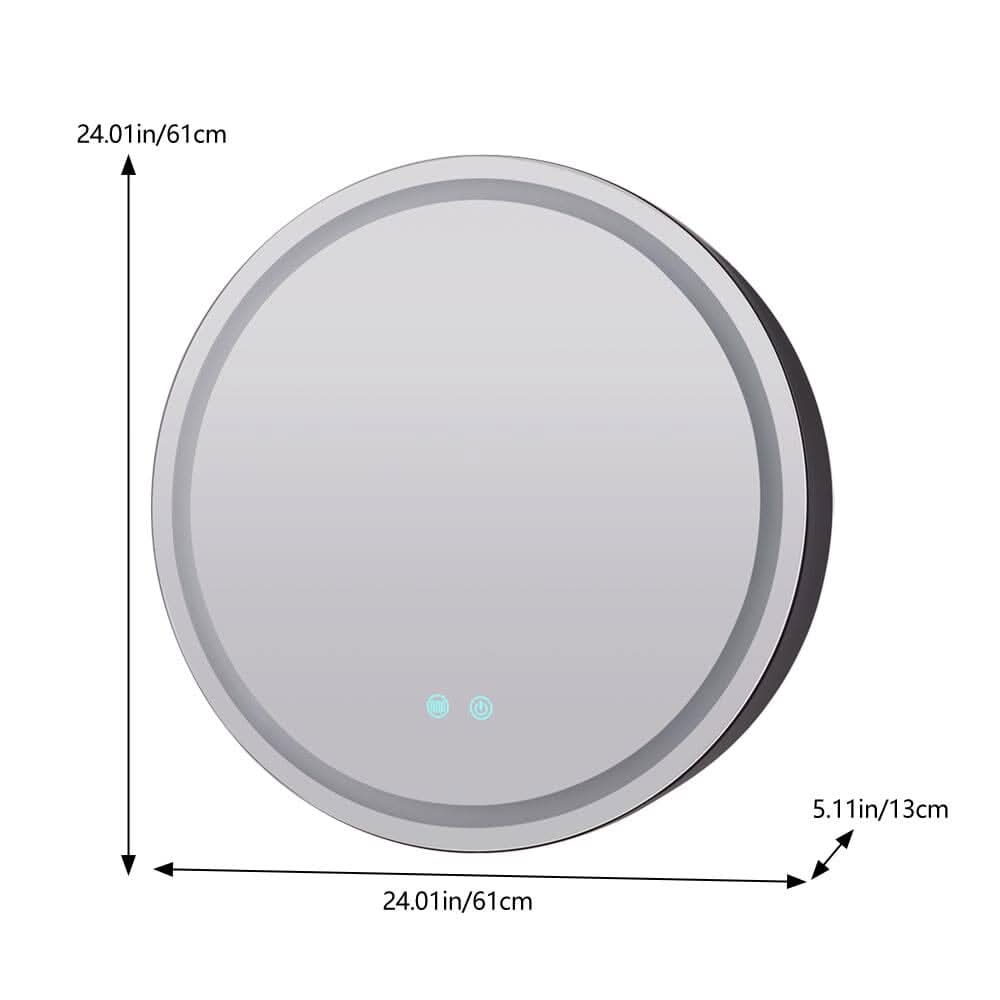 LED Dimmable Wall-Mounted Anti-fog Round Mirror Cabinet Bathroom Storage Decor