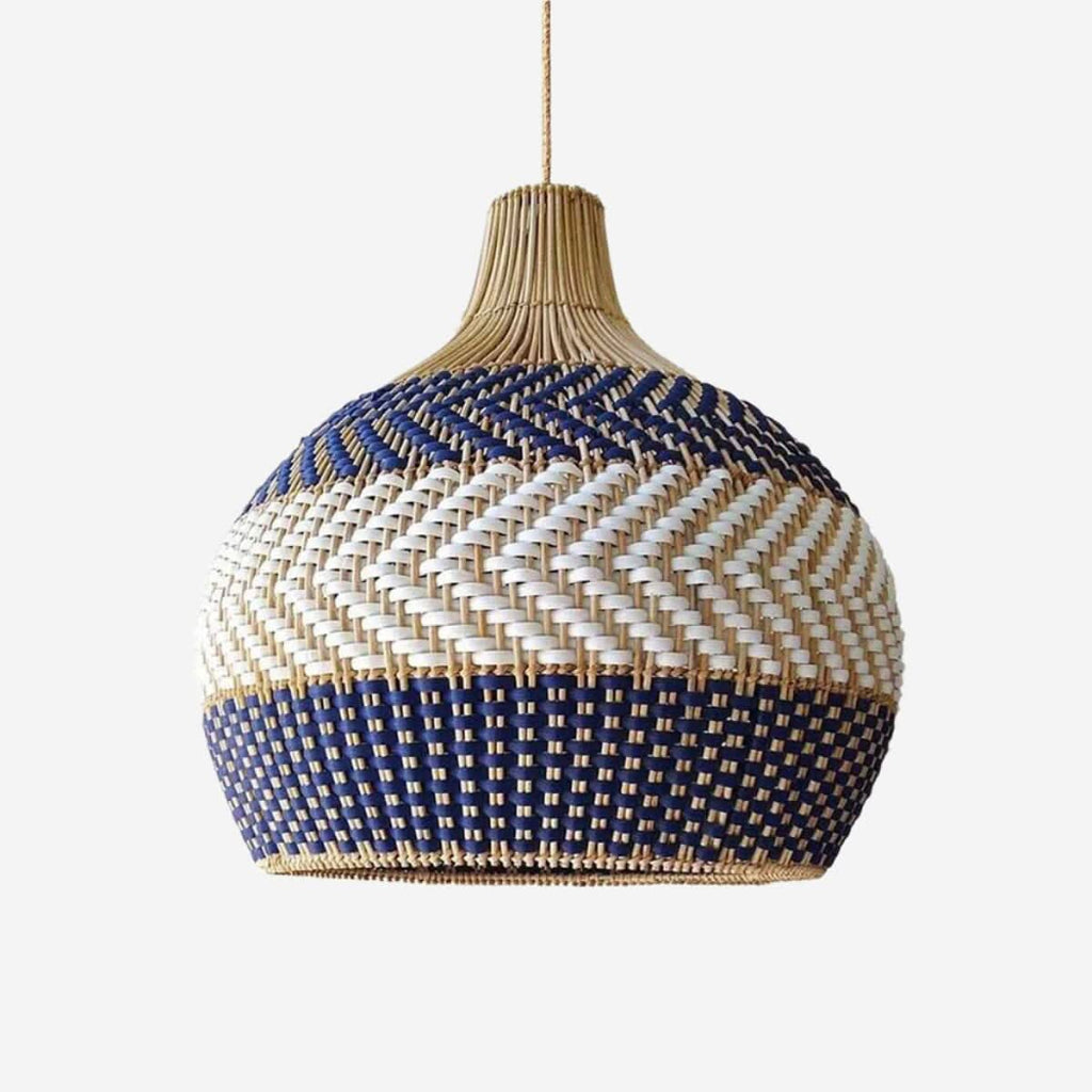Lightsin Handwoven Blue and White Rattan Pendant Light
