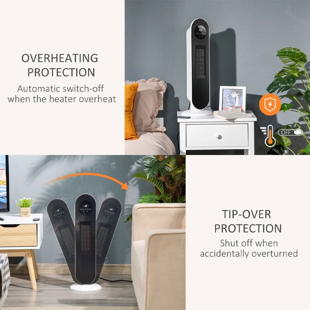 2ft H White Digital PTC Ceramic Heater with Remote Control