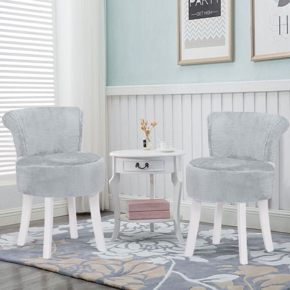 Modern Plush Upholstered Dressing Table Chair with White Legs