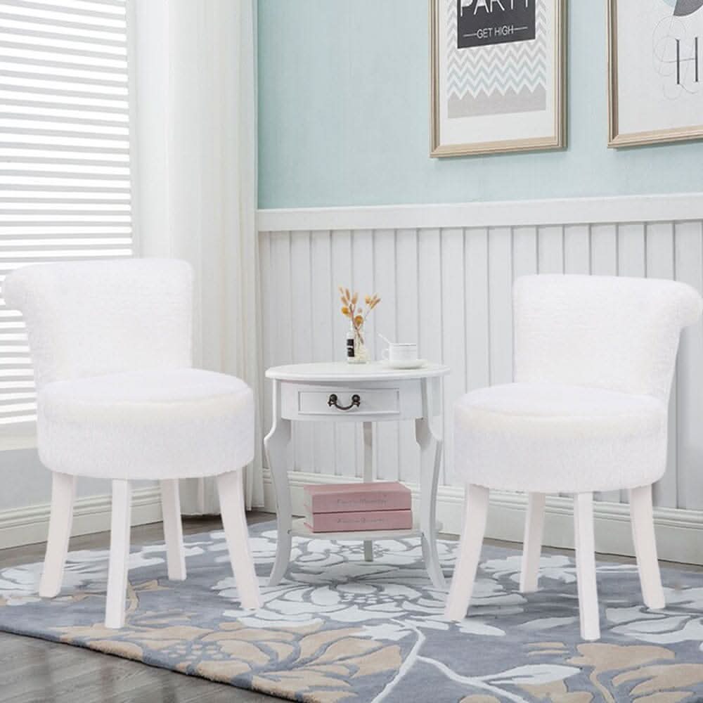 Modern Plush Upholstered Dressing Table Chair with White Legs