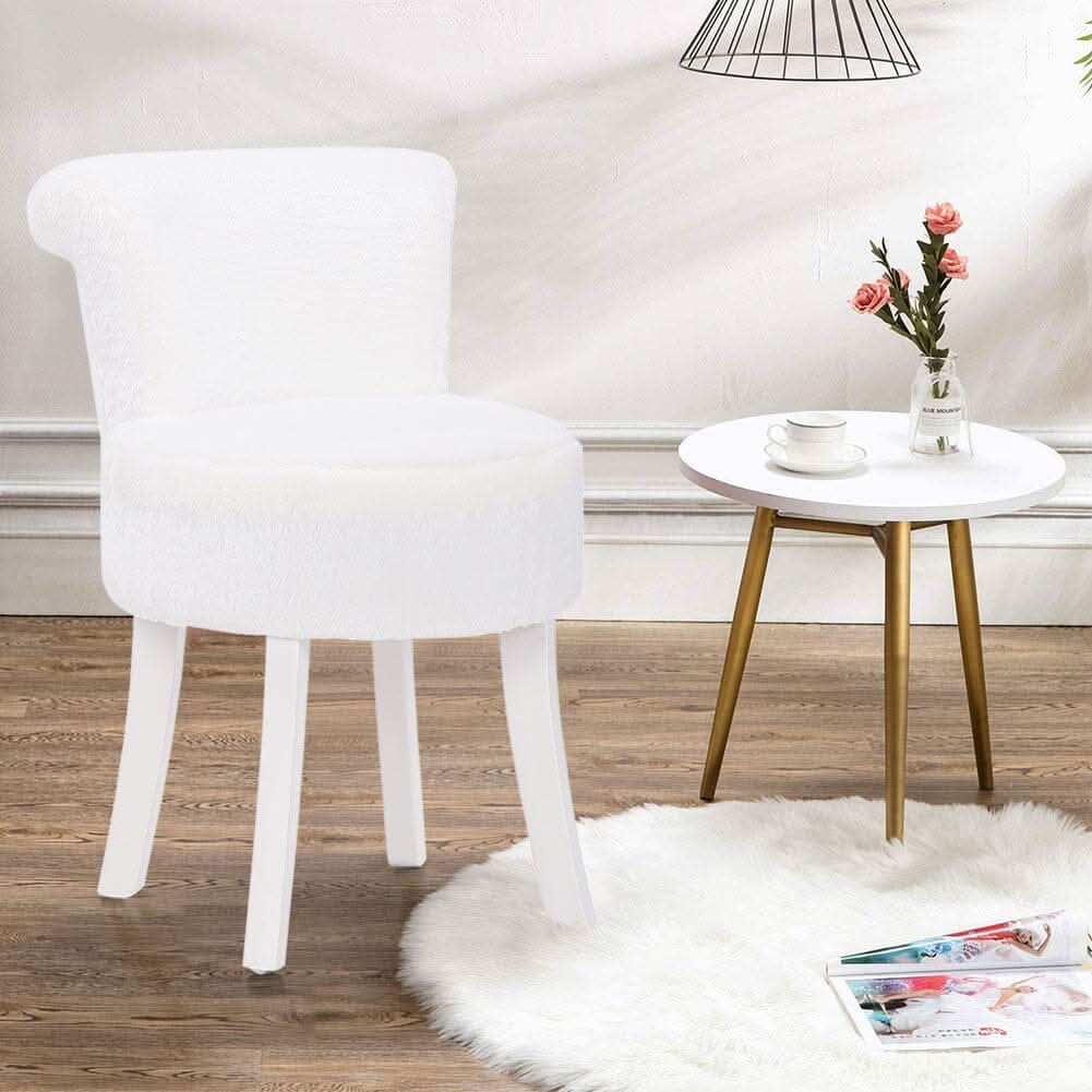 Modern Plush Upholstered Dressing Table Chair with White Legs