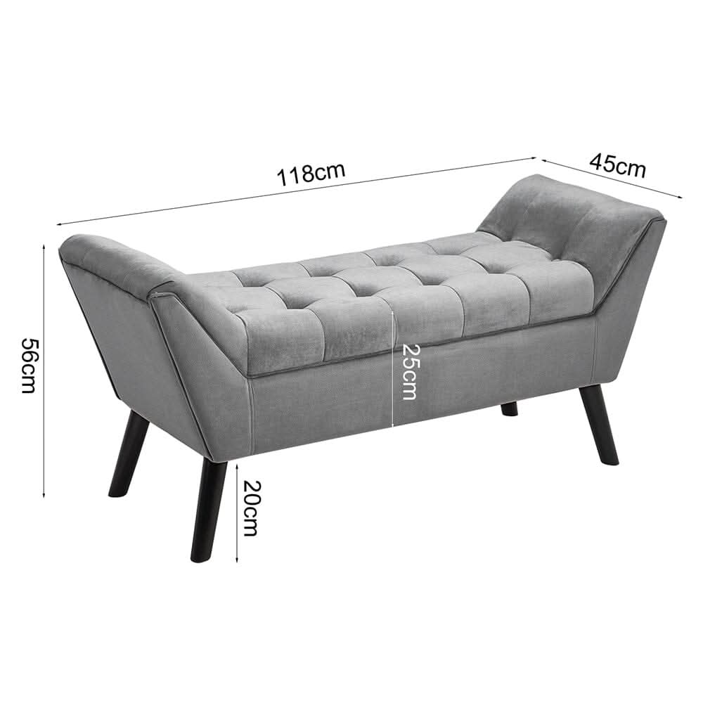 Tufted Velvet Buttoned Bench with Raised Arms