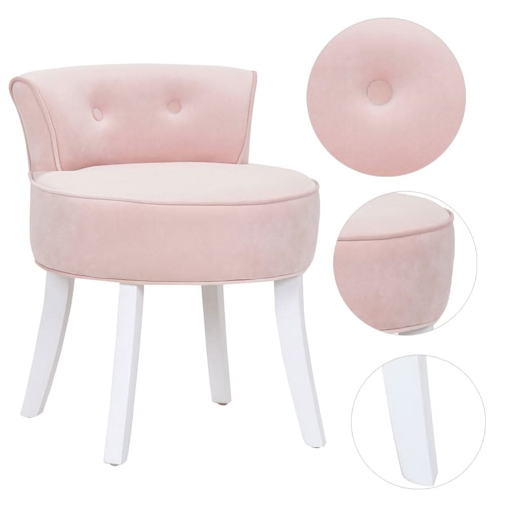 Upholstered Velvet Vanity Dressing Table Stool with Low Backrest