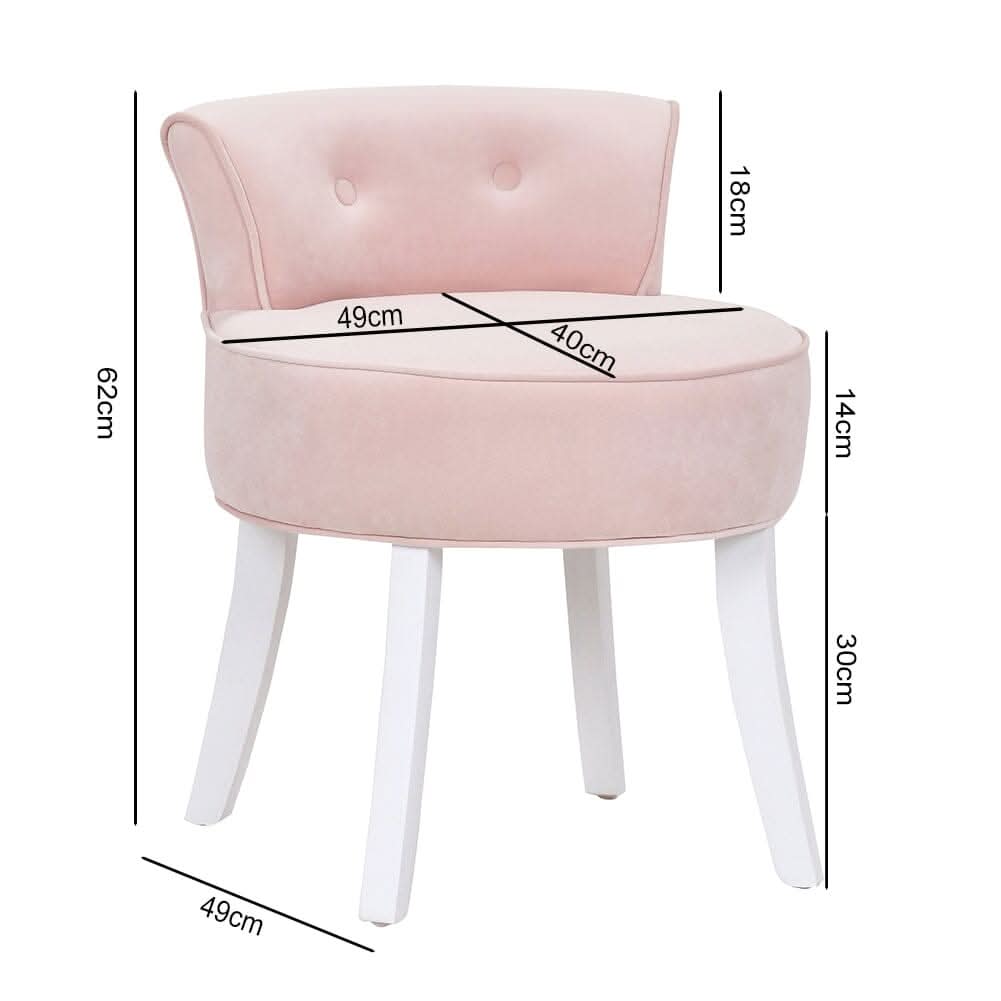 Upholstered Velvet Vanity Dressing Table Stool with Low Backrest