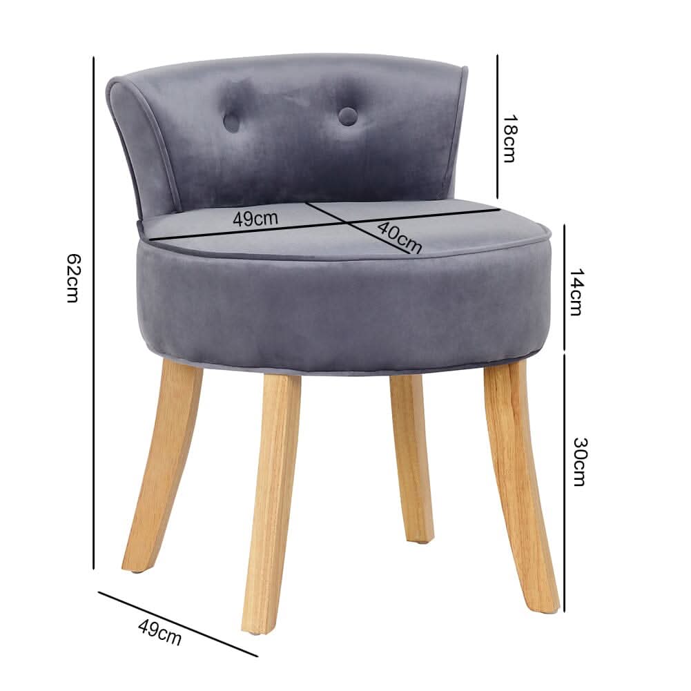 Upholstered Velvet Vanity Dressing Table Stool with Low Backrest