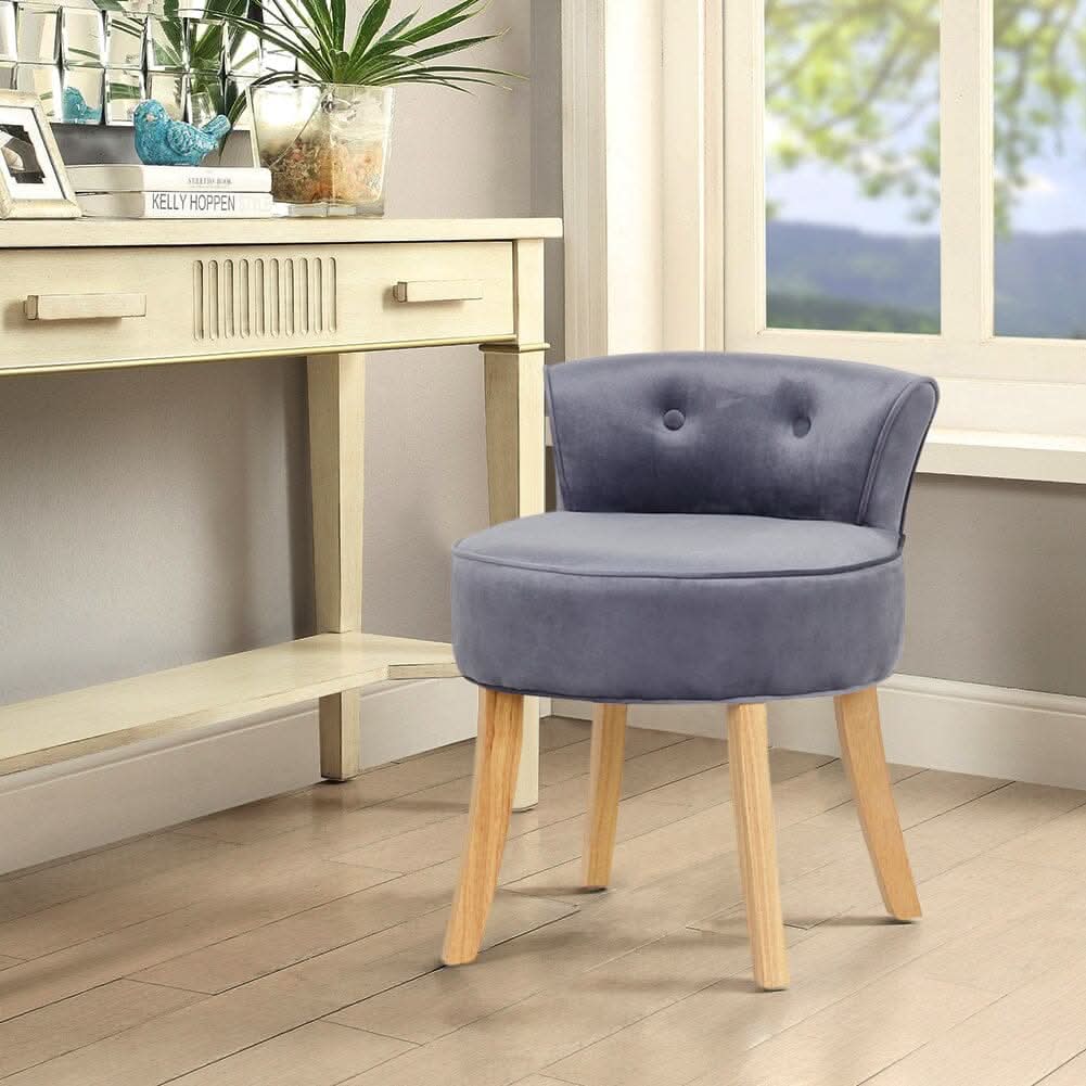 Upholstered Velvet Vanity Dressing Table Stool with Low Backrest