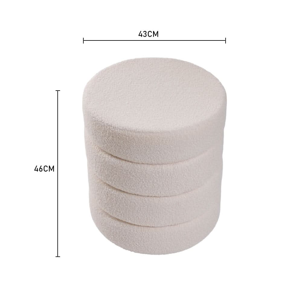 Layered Round Ottoman Teddy Fabric White