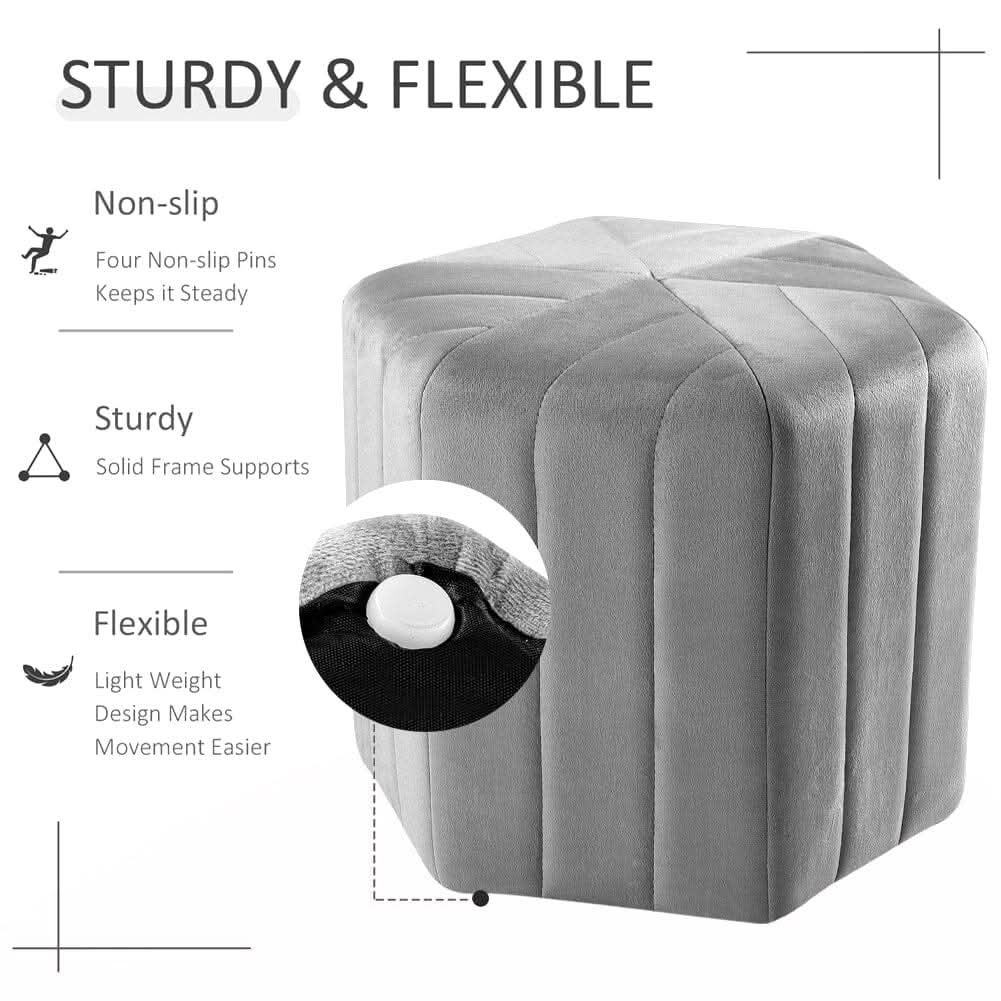40cm Wide Hexagon Shape Velvet Footstool Striped Ottoman 25D Sponge Footrest