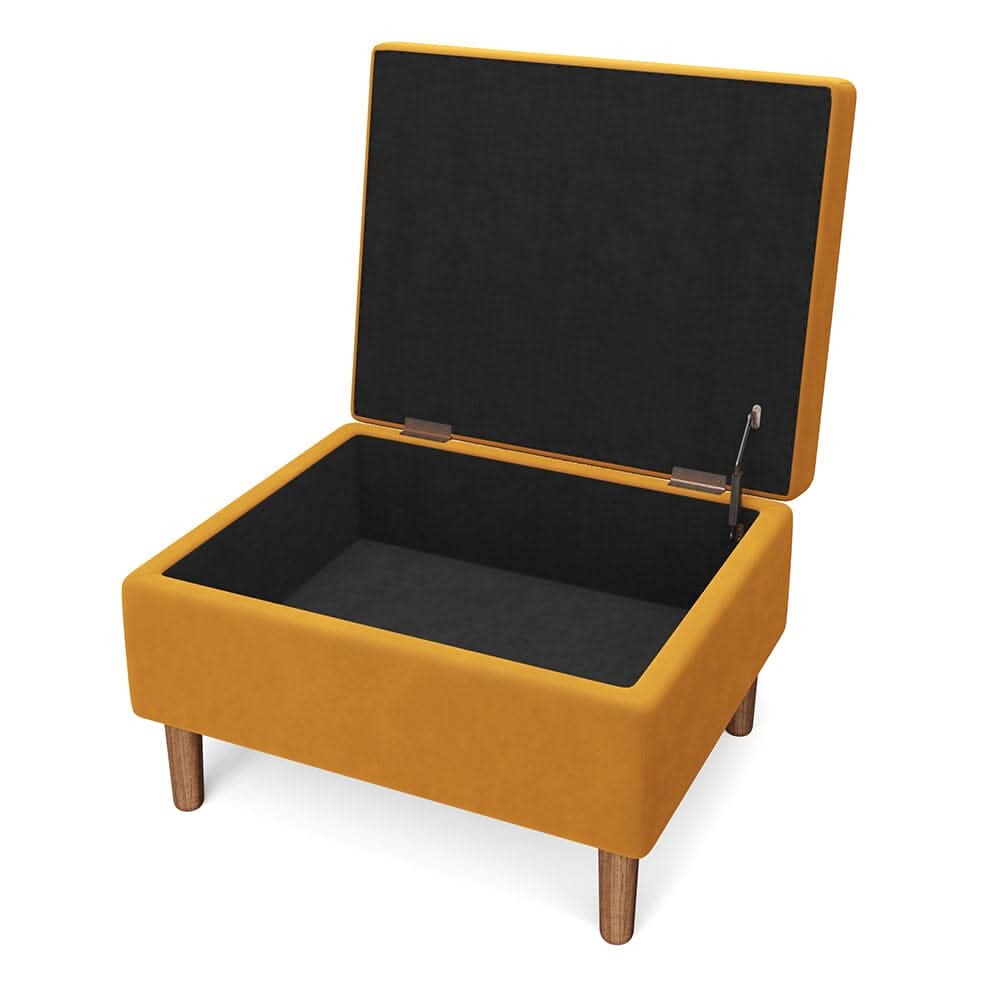 Yellow Velvet Storage Ottoman with Tufted Top