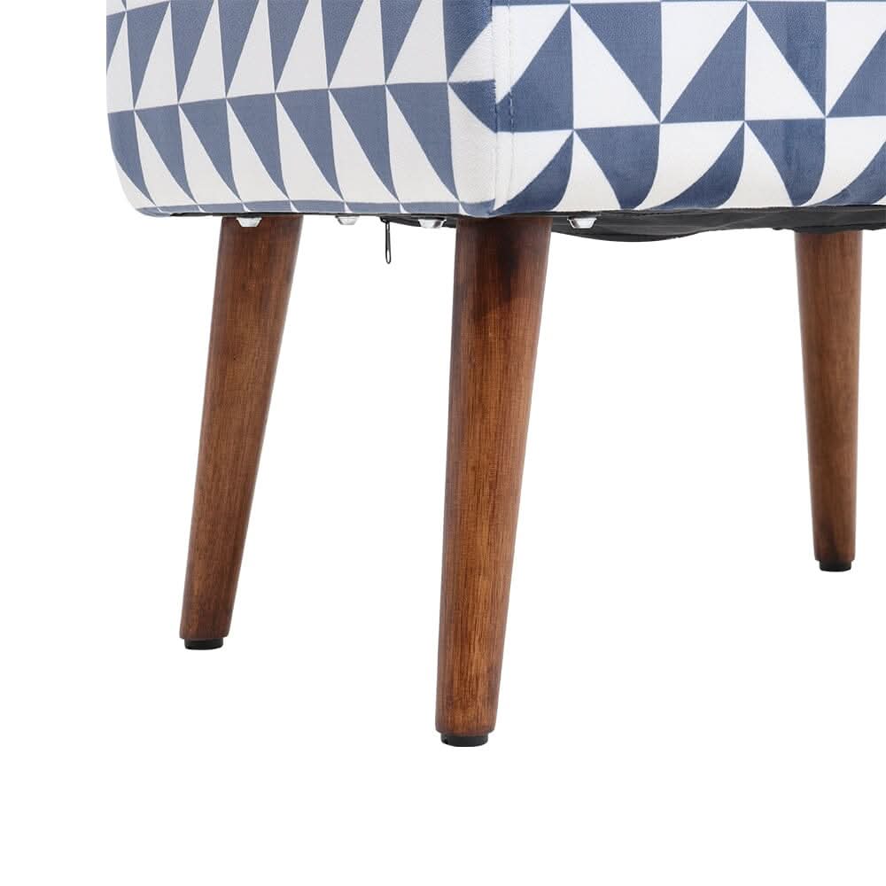 Linen Oval Stool Ottoman Footstool with Wooden Legs