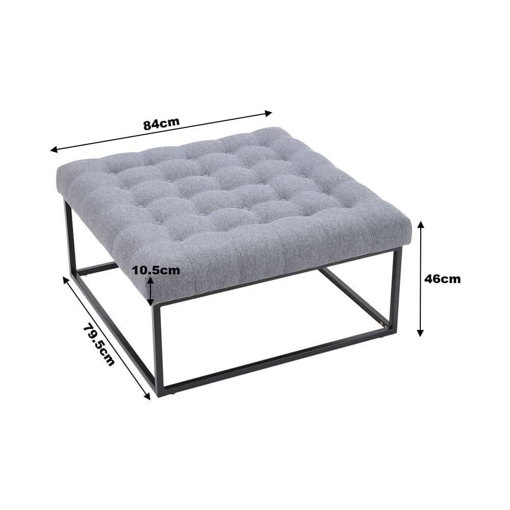 84cm W Square Linen Footstool with Metal Frame