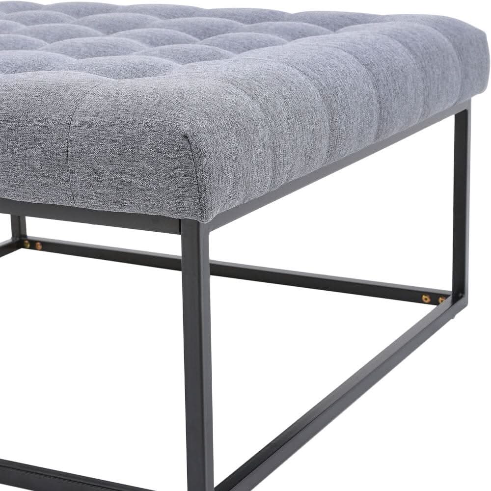 84cm W Square Linen Footstool with Metal Frame
