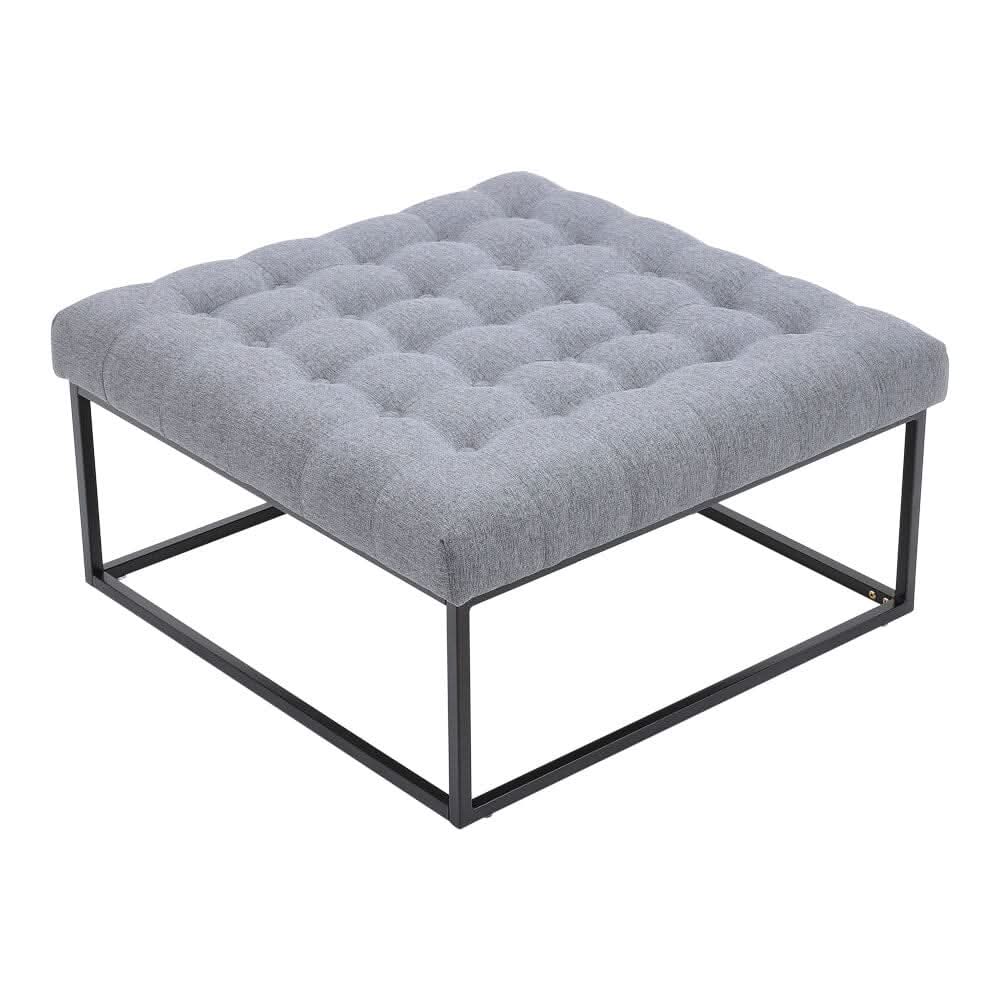 84cm W Square Linen Footstool with Metal Frame