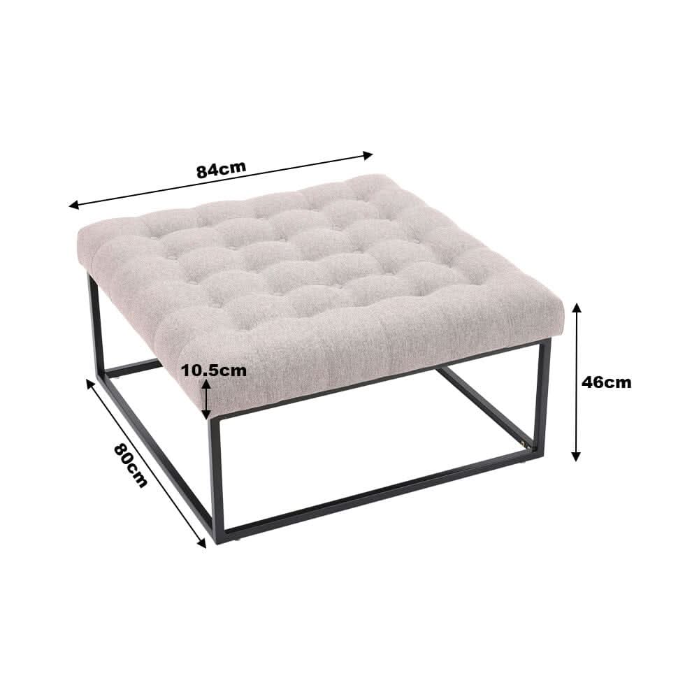 84cm W Square Linen Footstool with Metal Frame