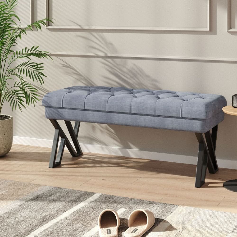 Mid Century Soft Metal Upholstered Bench