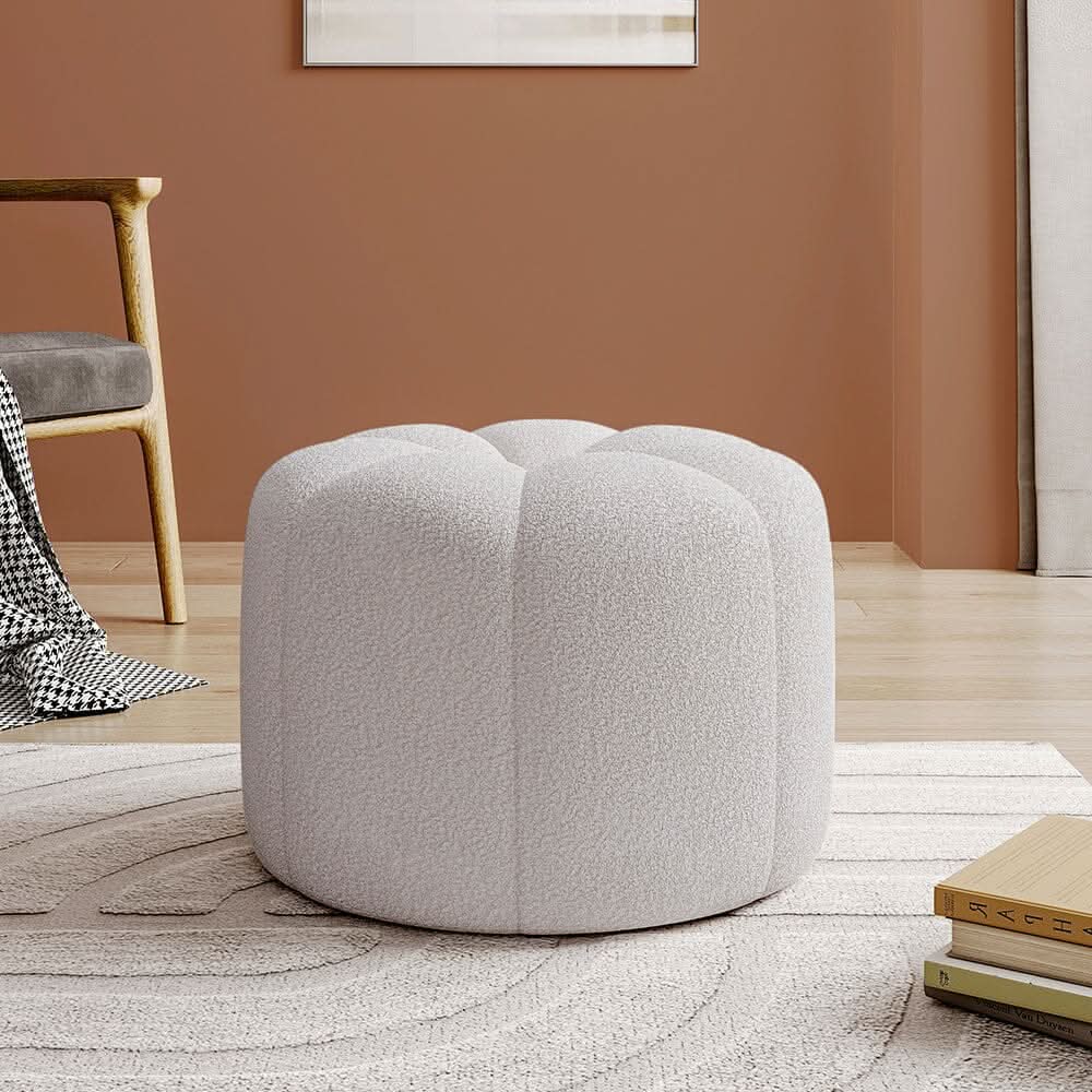 White Teddy Fur Pumpkin-Shaped Footstool
