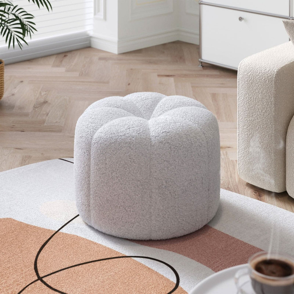 White Teddy Fur Pumpkin-Shaped Footstool