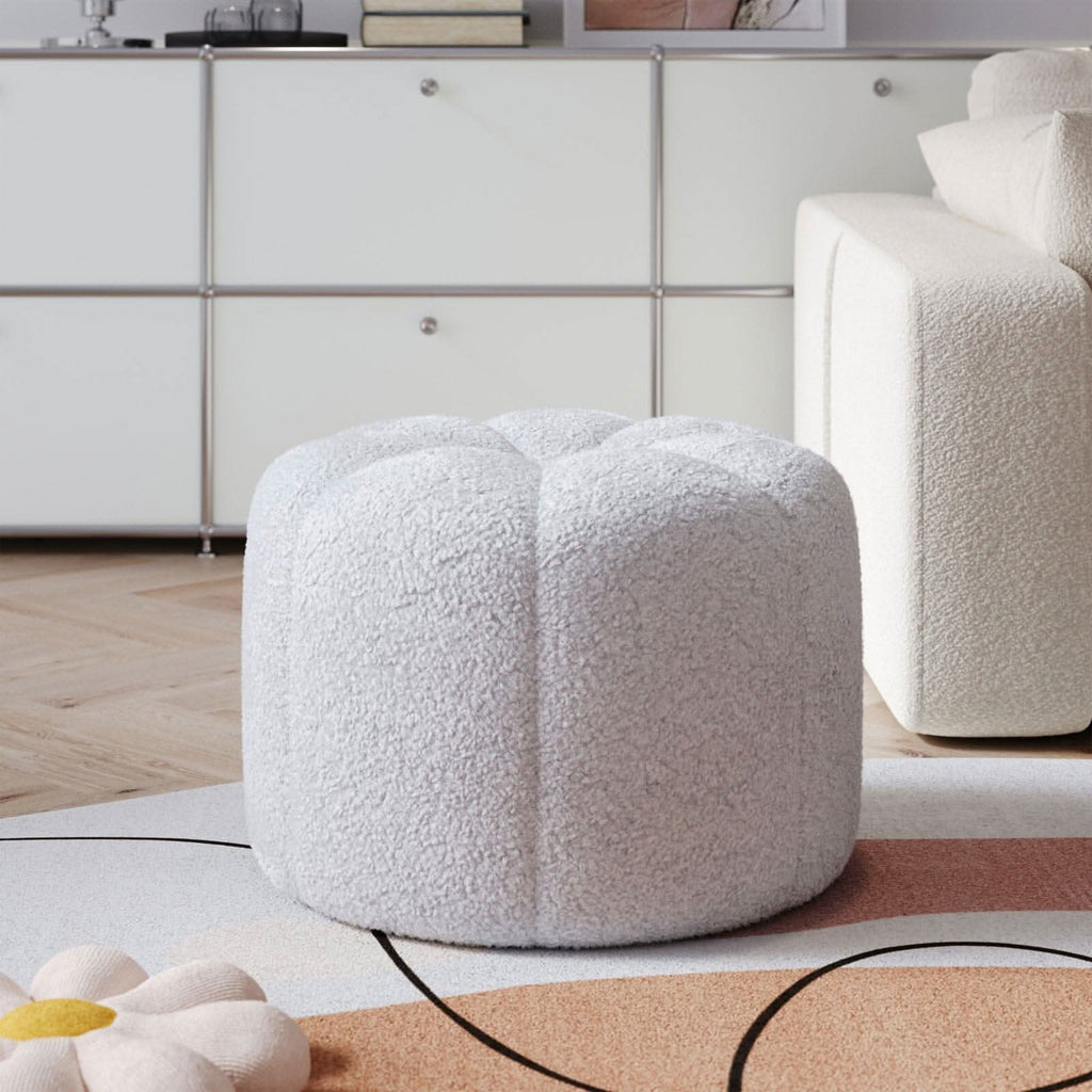 White Teddy Fur Pumpkin-Shaped Footstool