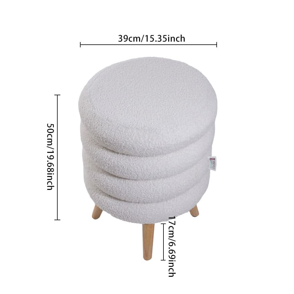 White Teddy Fur Tiered Footstool with Natural Wood Legs