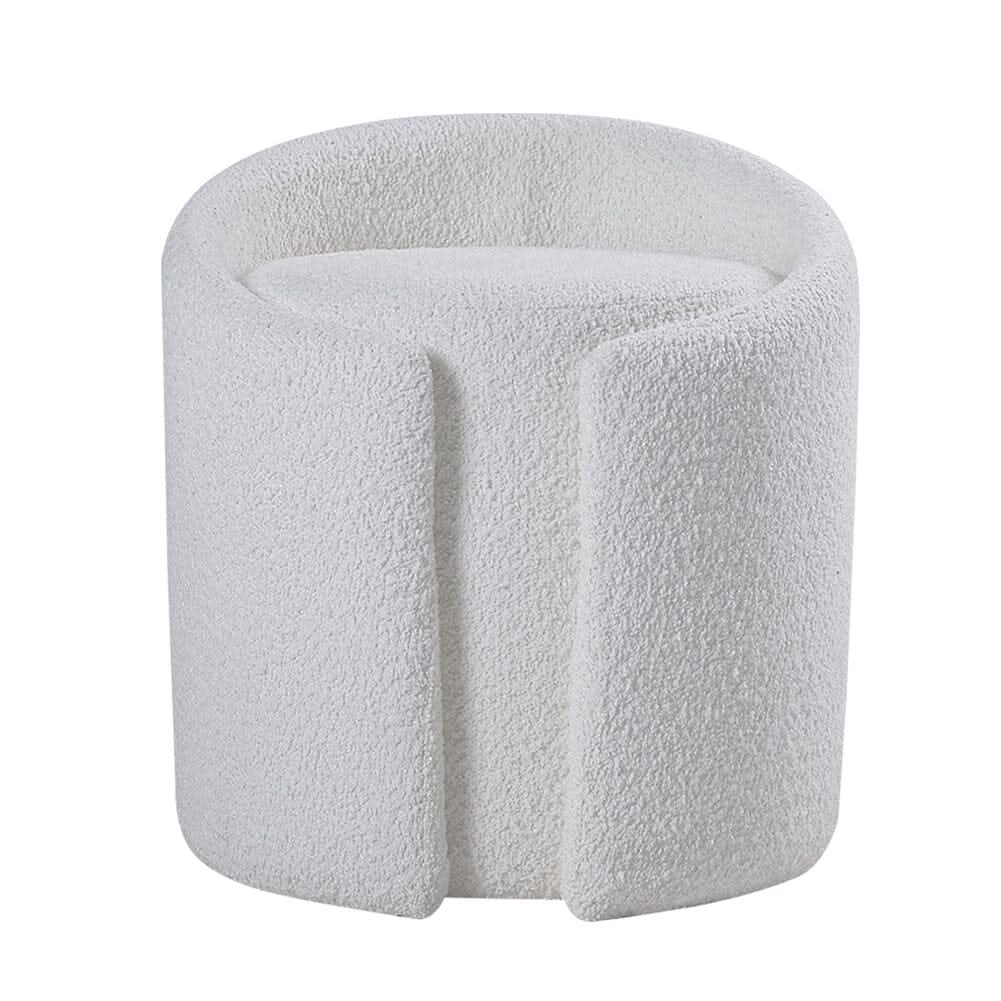 White Teddy Fabric Dressing Stool with Low Back