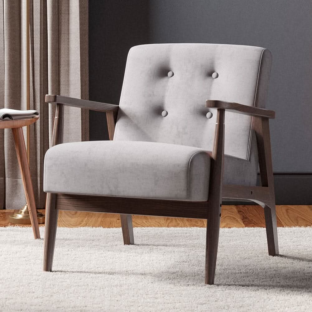 Solid Wooden Frame Upholstered Tufted Armchair
