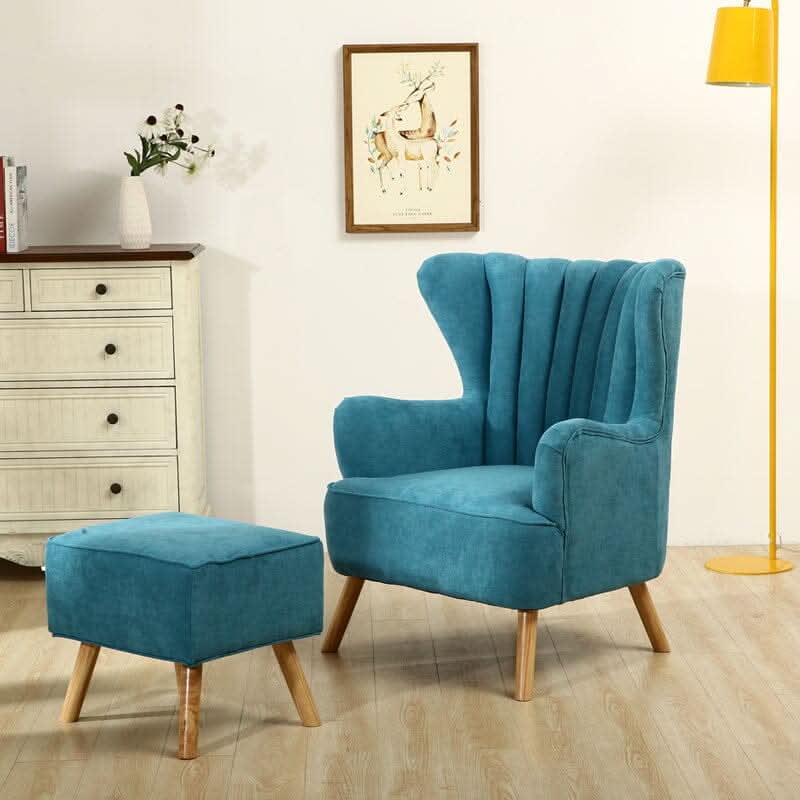 Contemporary Wing Back Armchair and Ottoman Set with Cushion and Footstool