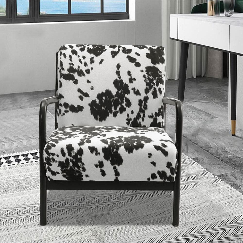 Cow Print Accent Chair with Solid Wood Arms & Scandi Design