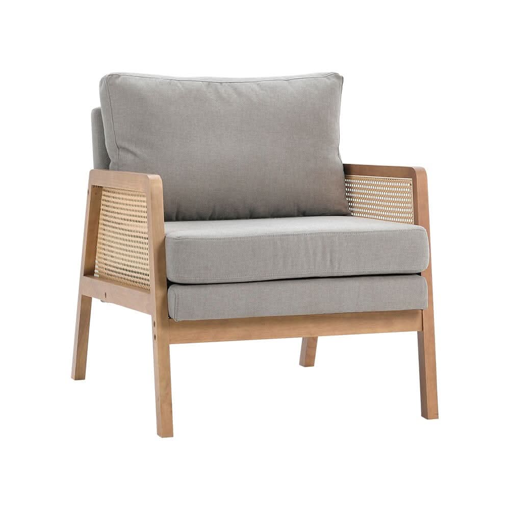Cushioned Wood Armchair with Wooden Frame