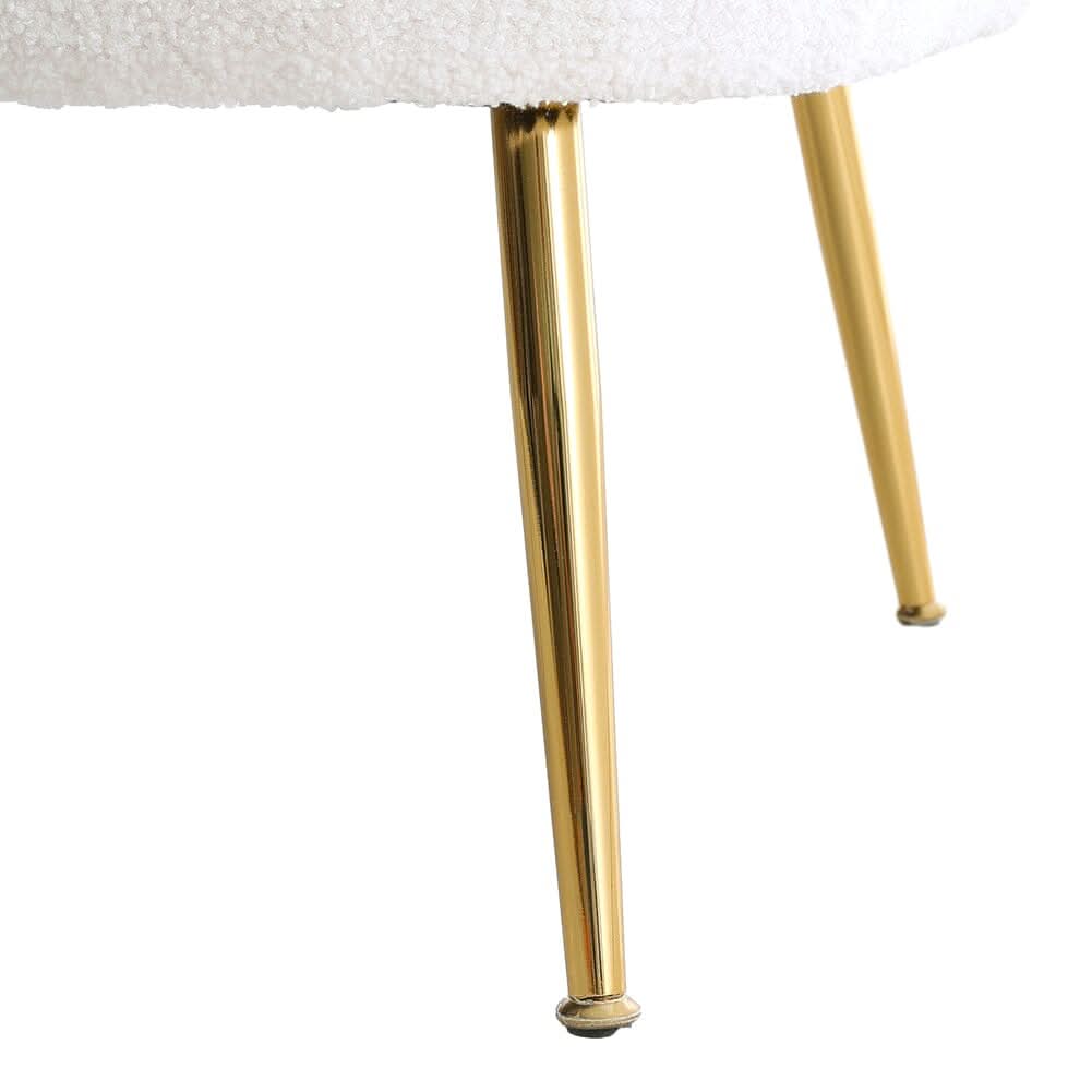 White Teddy Fabric Armchair with Metal Legs