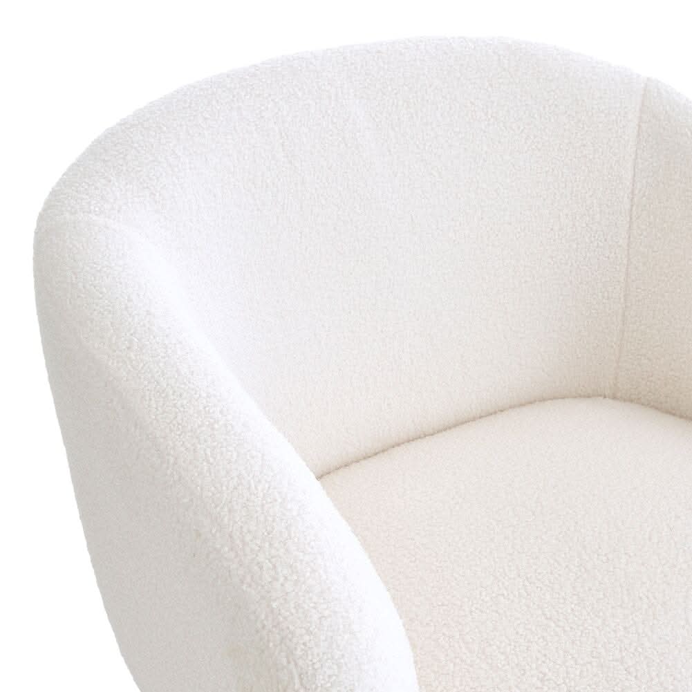 White Teddy Fabric Armchair with Metal Legs