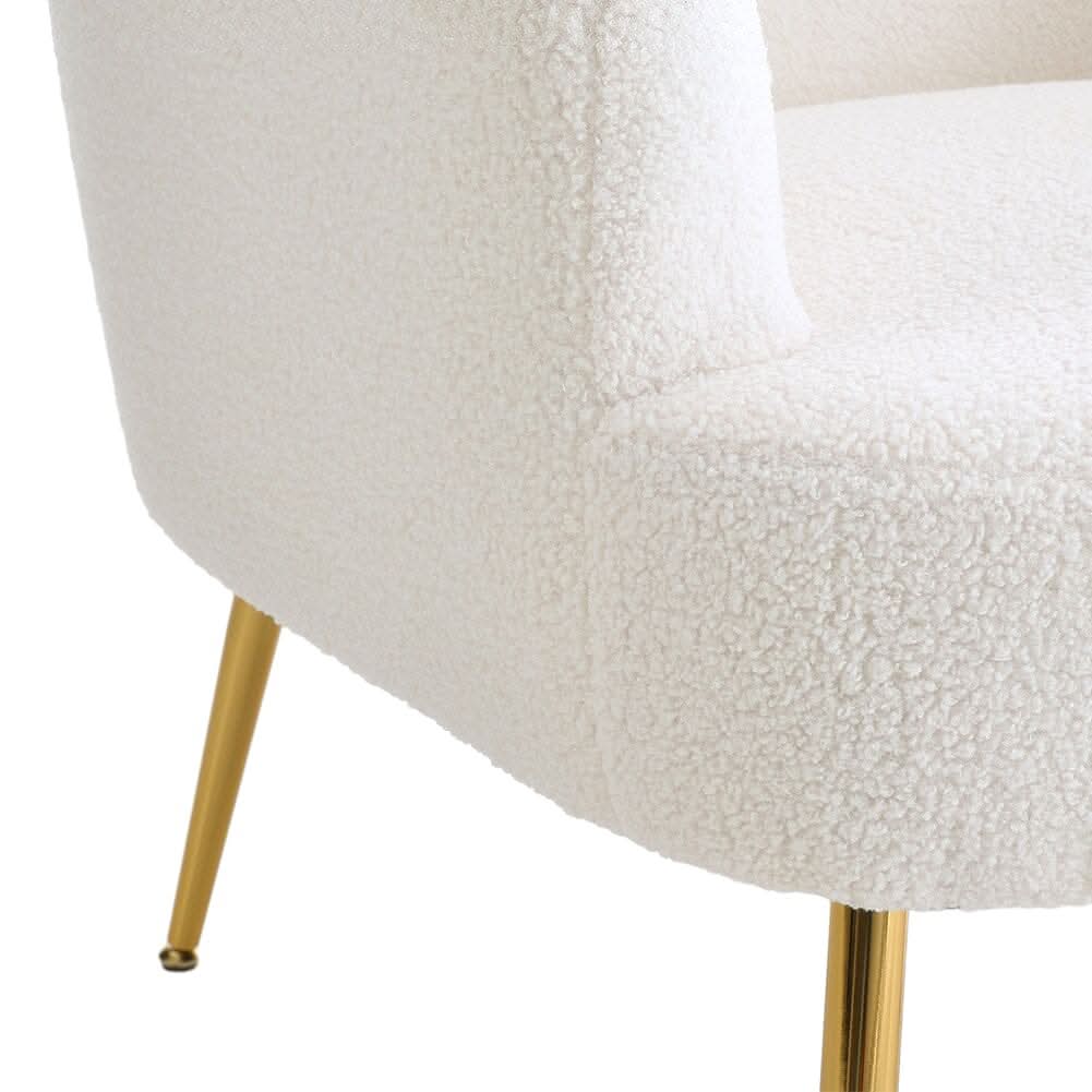 White Teddy Fabric Armchair with Metal Legs