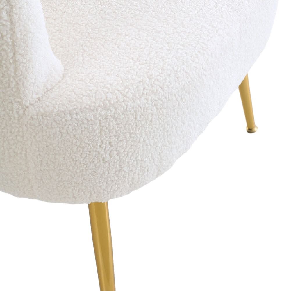 White Teddy Fabric Armchair with Metal Legs