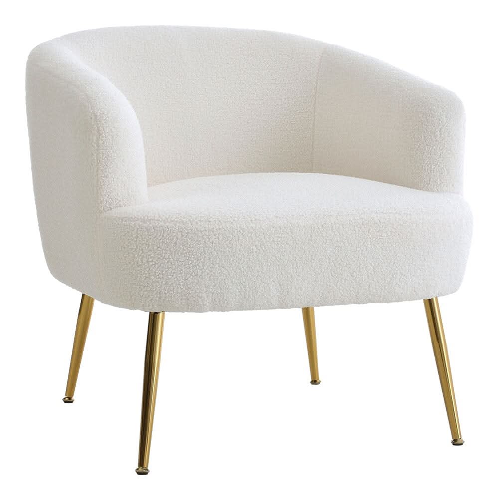 White Teddy Fabric Armchair with Metal Legs
