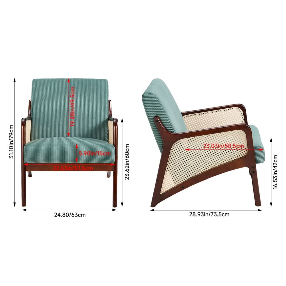 Corduroy Armchair with Rattan Armrest