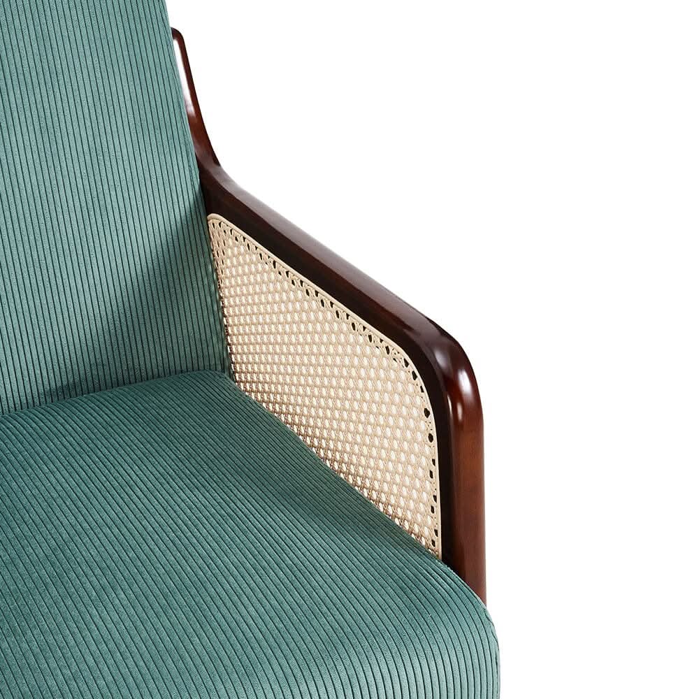 Corduroy Armchair with Rattan Armrest