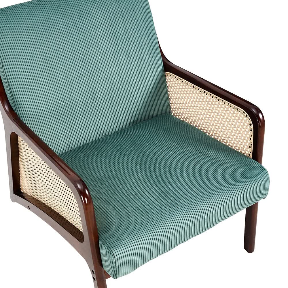 Corduroy Armchair with Rattan Armrest