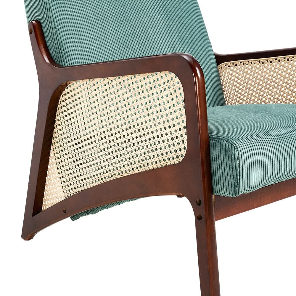 Corduroy Armchair with Rattan Armrest