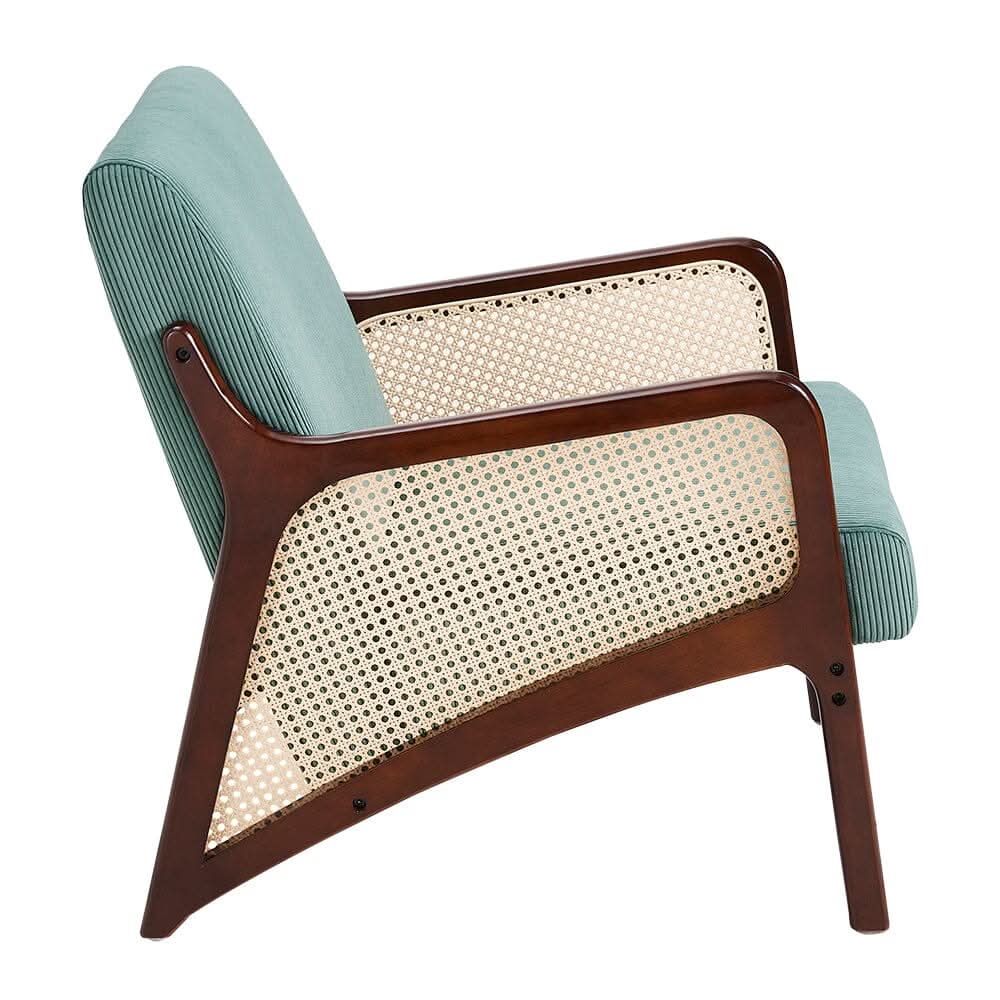 Corduroy Armchair with Rattan Armrest
