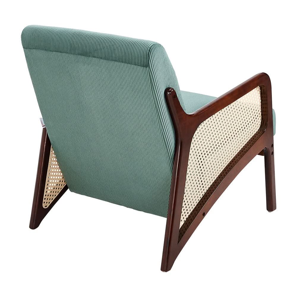Corduroy Armchair with Rattan Armrest