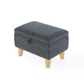 Dark Grey Linen Small Storage Ottoman with Natural Rubber Wood Legs