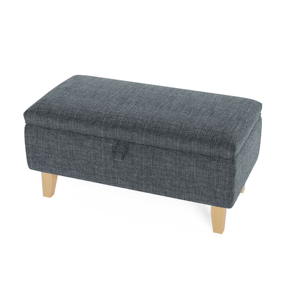 Dark Grey Linen Large Storage Ottoman with Natural Rubber Wood Legs