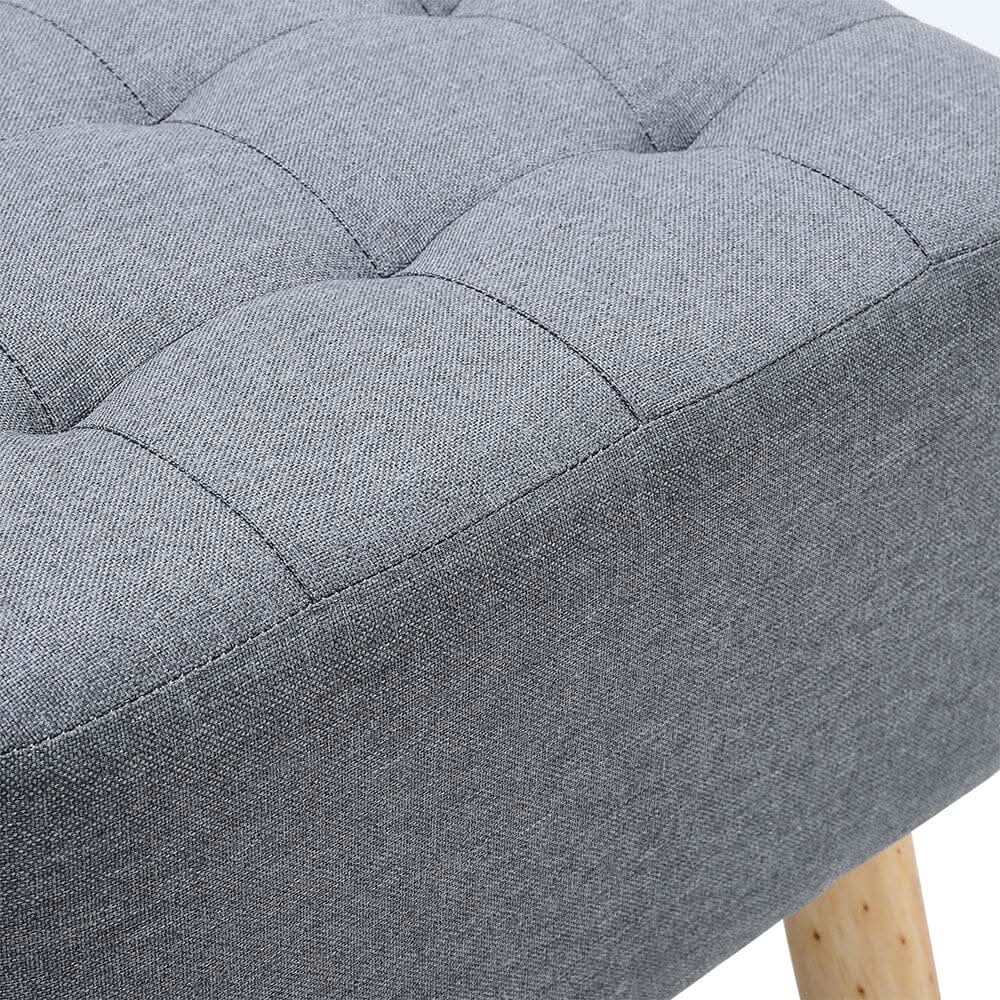 Light Grey Linen Square Shoe Bench with Tufted Top
