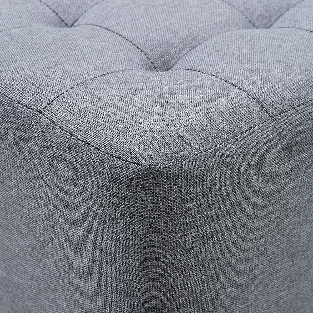Light Grey Linen Square Shoe Bench with Tufted Top