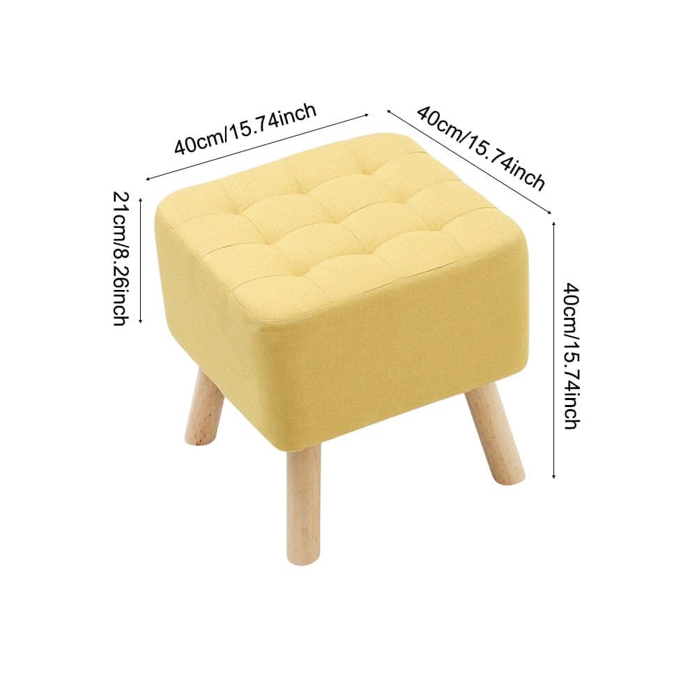 Yellow Linen Square Shoe Bench with Tufted Top